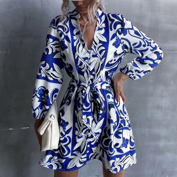 BellanBlue Dresses & Skirts - Boho Blue V neck Mini Dress Cottage core Party